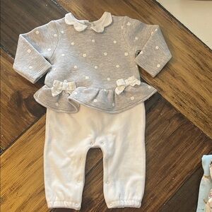 Mayoral Gray and White Baby Outfit with Polka Dots 4-6M